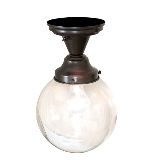 Meyda Lighting Revival 8" Craftsman Brown On Brass Schoolhouse Semi-flush Mount Light With Clear Shade Glass