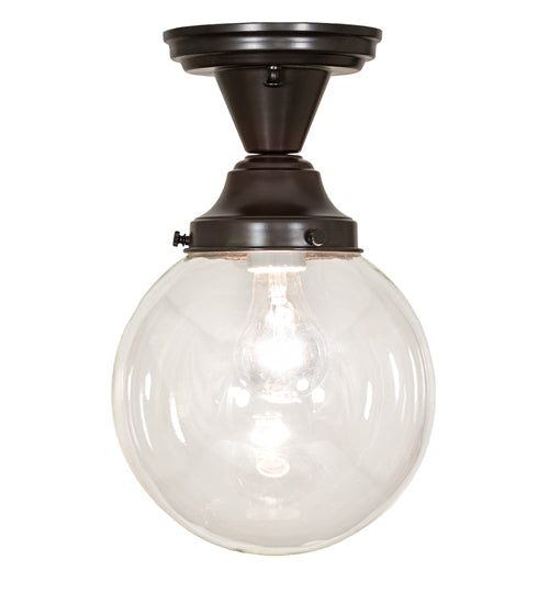 Meyda Lighting Revival 8" Craftsman Brown On Brass Schoolhouse Semi-flush Mount Light With Clear Shade Glass