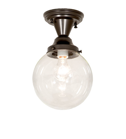 Meyda Lighting Revival 8" Craftsman Brown On Brass Schoolhouse Semi-flush Mount Light With Clear Shade Glass