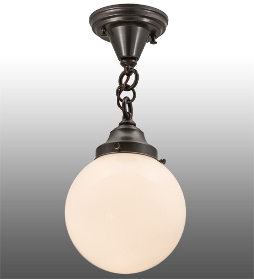 Meyda Lighting Revival 8" Craftsman Brown Schoolhouse Flush Mount Light With White Globe Shade Glass
