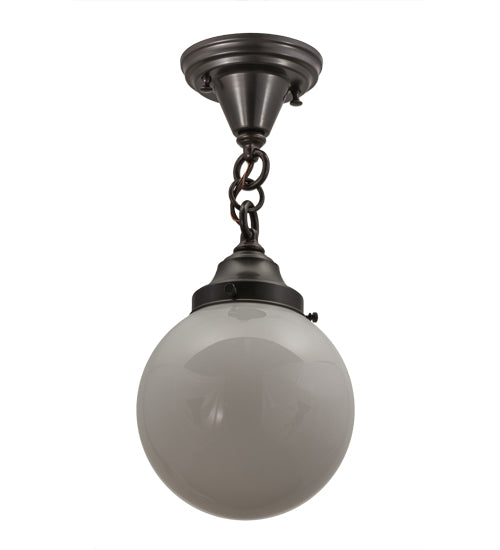 Meyda Lighting Revival 8" Craftsman Brown Schoolhouse Flush Mount Light With White Globe Shade Glass