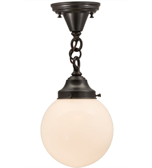 Meyda Lighting Revival 8" Craftsman Brown Schoolhouse Flush Mount Light With White Globe Shade Glass