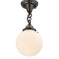 Meyda Lighting Revival 8" Craftsman Brown Schoolhouse Flush Mount Light With White Globe Shade Glass