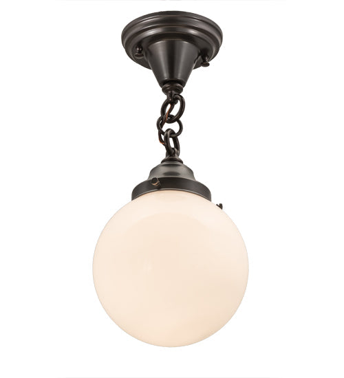 Meyda Lighting Revival 8" Craftsman Brown Schoolhouse Flush Mount Light With White Globe Shade Glass