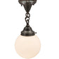 Meyda Lighting Revival 8" Craftsman Brown Schoolhouse Flush Mount Light With White Globe Shade Glass