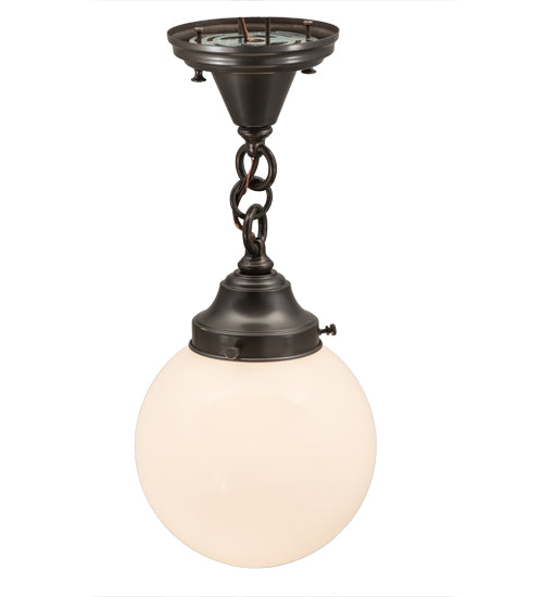 Meyda Lighting Revival 8" Craftsman Brown Schoolhouse Flush Mount Light With White Globe Shade Glass