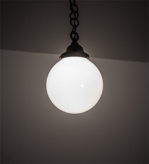 Meyda Lighting Revival 8" Craftsman Brown Schoolhouse Mini Pendant Light With White Art Shade Glass