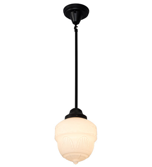 Meyda Lighting Revival 8" Craftsman Brown Schoolhouse Rochelle Mini Pendant Light With White Etched Opal Shade Glass