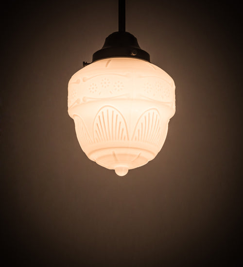 Meyda Lighting Revival 8" Craftsman Brown Schoolhouse Rochelle Mini Pendant Light With White Etched Opal Shade Glass