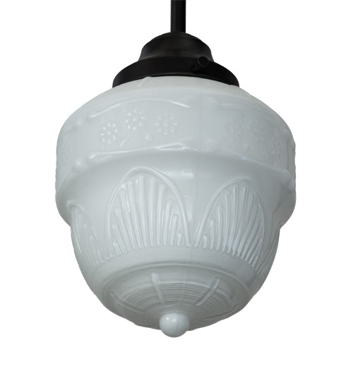 Meyda Lighting Revival 8" Craftsman Brown Schoolhouse Rochelle Mini Pendant Light With White Etched Opal Shade Glass