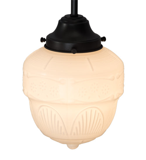 Meyda Lighting Revival 8" Craftsman Brown Schoolhouse Rochelle Mini Pendant Light With White Etched Opal Shade Glass