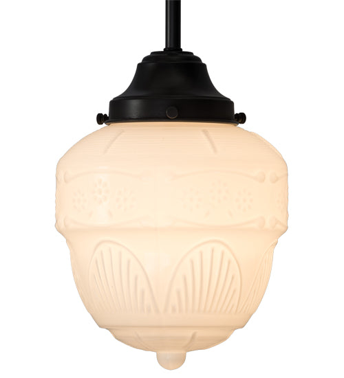 Meyda Lighting Revival 8" Craftsman Brown Schoolhouse Rochelle Mini Pendant Light With White Etched Opal Shade Glass