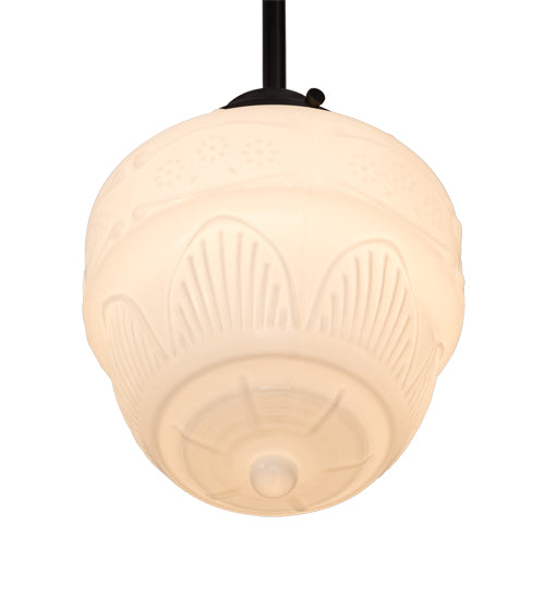 Meyda Lighting Revival 8" Craftsman Brown Schoolhouse Rochelle Mini Pendant Light With White Etched Opal Shade Glass