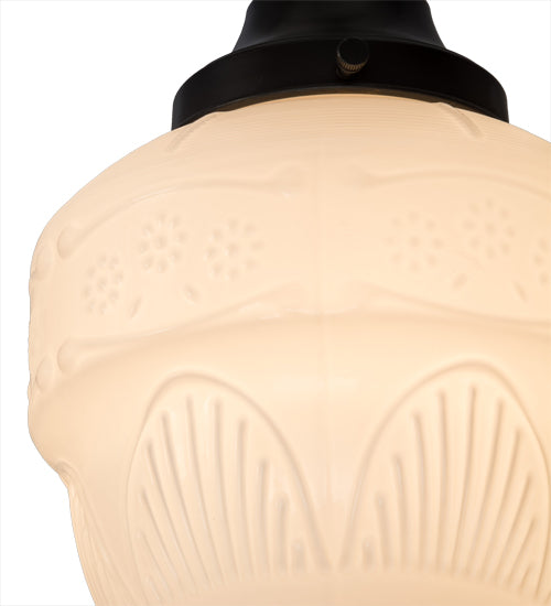 Meyda Lighting Revival 8" Craftsman Brown Schoolhouse Rochelle Mini Pendant Light With White Etched Opal Shade Glass