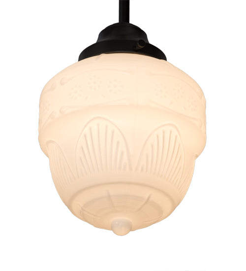 Meyda Lighting Revival 8" Craftsman Brown Schoolhouse Rochelle Mini Pendant Light With White Etched Opal Shade Glass