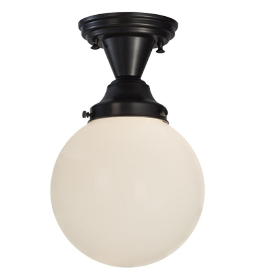 Meyda Lighting Revival 8" Craftsman Brown Schoolhouse Semi-flush Mount Ceiling Light With White Globe Shade Glass