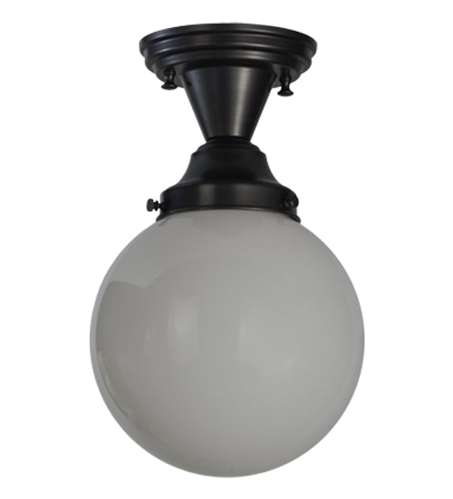 Meyda Lighting Revival 8" Craftsman Brown Schoolhouse Semi-flush Mount Ceiling Light With White Globe Shade Glass