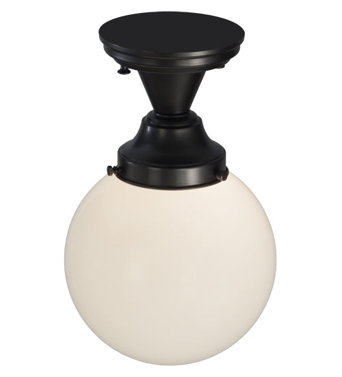 Meyda Lighting Revival 8" Craftsman Brown Schoolhouse Semi-flush Mount Ceiling Light With White Globe Shade Glass