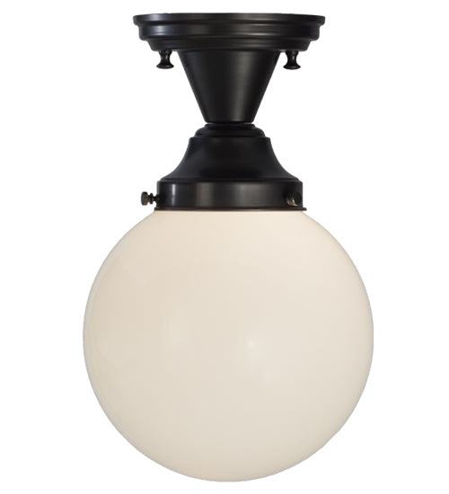 Meyda Lighting Revival 8" Craftsman Brown Schoolhouse Semi-flush Mount Ceiling Light With White Globe Shade Glass