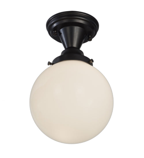 Meyda Lighting Revival 8" Craftsman Brown Schoolhouse Semi-flush Mount Ceiling Light With White Globe Shade Glass