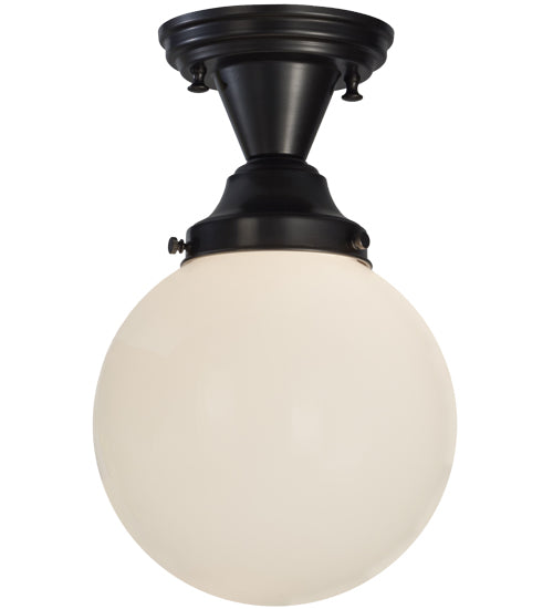 Meyda Lighting Revival 8" Craftsman Brown Schoolhouse Semi-flush Mount Ceiling Light With White Globe Shade Glass