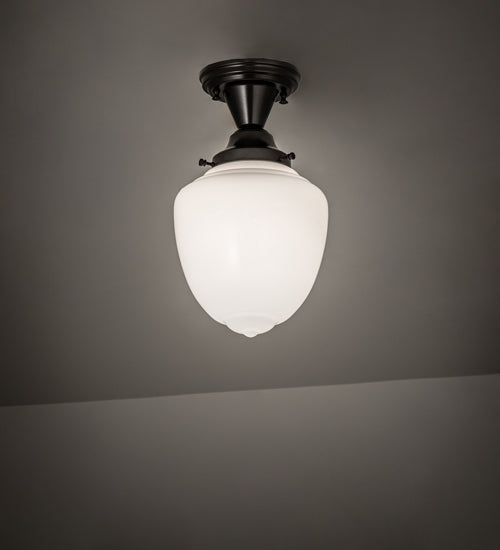 Meyda Lighting Revival 8" Craftsman Brown Schoolhouse Semi-flush Mount Light With White Shade Glass