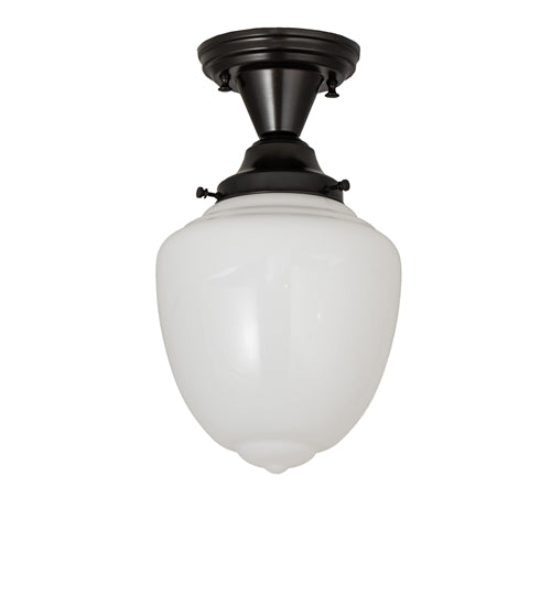 Meyda Lighting Revival 8" Craftsman Brown Schoolhouse Semi-flush Mount Light With White Shade Glass