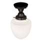 Meyda Lighting Revival 8" Craftsman Brown Schoolhouse Semi-flush Mount Light With White Shade Glass