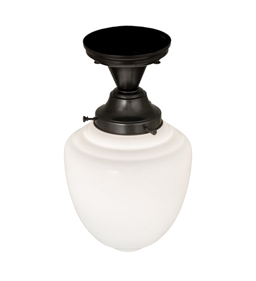 Meyda Lighting Revival 8" Craftsman Brown Schoolhouse Semi-flush Mount Light With White Shade Glass