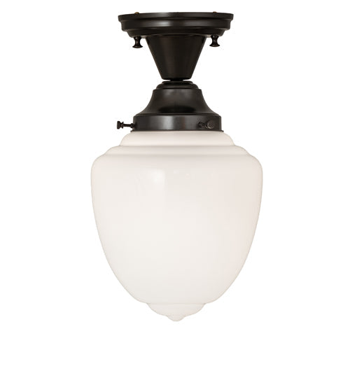 Meyda Lighting Revival 8" Craftsman Brown Schoolhouse Semi-flush Mount Light With White Shade Glass