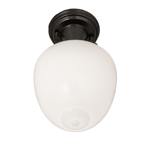 Meyda Lighting Revival 8" Craftsman Brown Schoolhouse Semi-flush Mount Light With White Shade Glass