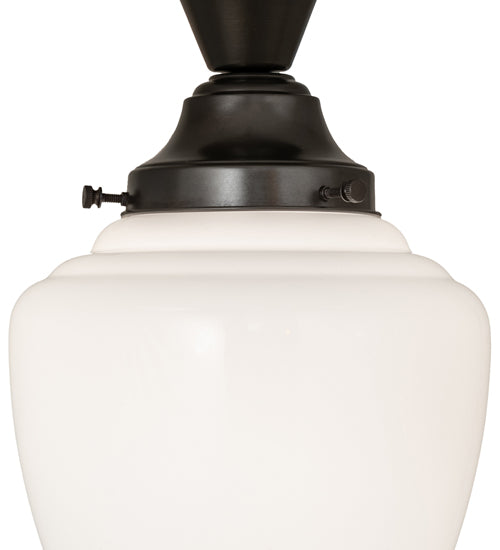 Meyda Lighting Revival 8" Craftsman Brown Schoolhouse Semi-flush Mount Light With White Shade Glass