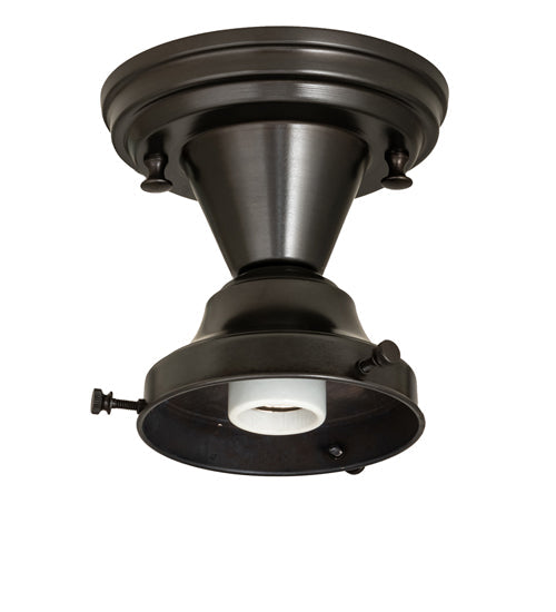 Meyda Lighting Revival 8" Craftsman Brown Schoolhouse Semi-flush Mount Light With White Shade Glass