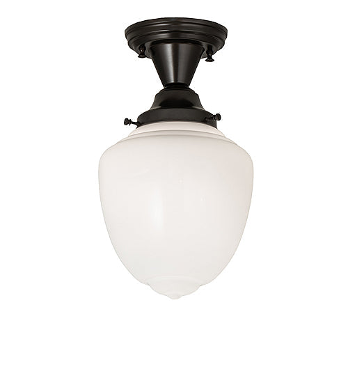 Meyda Lighting Revival 8" Craftsman Brown Schoolhouse Semi-flush Mount Light With White Shade Glass