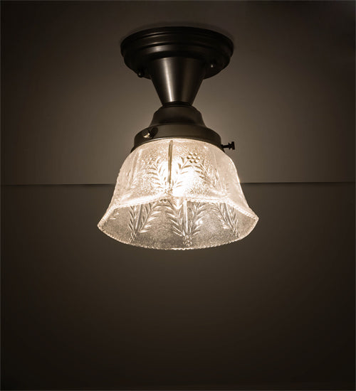 Meyda Lighting Revival 8" Craftsman Brown Summer Wheat Flush Mount Light With Clear Textured Shade Glass