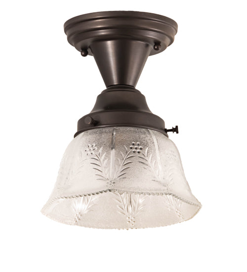 Meyda Lighting Revival 8" Craftsman Brown Summer Wheat Flush Mount Light With Clear Textured Shade Glass