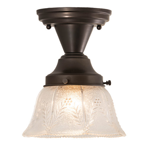 Meyda Lighting Revival 8" Craftsman Brown Summer Wheat Flush Mount Light With Clear Textured Shade Glass