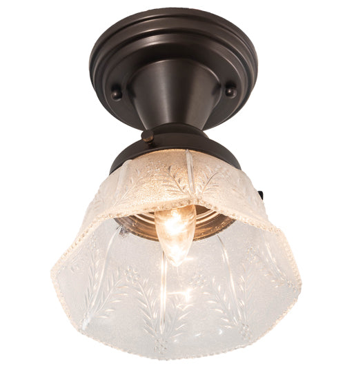 Meyda Lighting Revival 8" Craftsman Brown Summer Wheat Flush Mount Light With Clear Textured Shade Glass