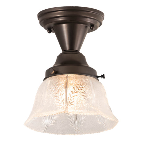 Meyda Lighting Revival 8" Craftsman Brown Summer Wheat Flush Mount Light With Clear Textured Shade Glass