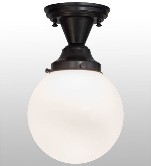 Meyda Lighting Revival 8" Textured Black Schoolhouse Flush Mount Light With White Opal Shade Glass
