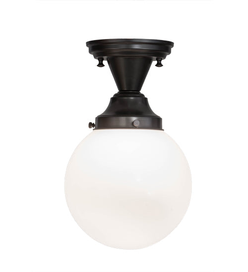 Meyda Lighting Revival 8" Textured Black Schoolhouse Flush Mount Light With White Opal Shade Glass