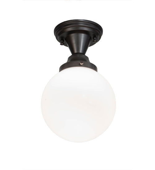Meyda Lighting Revival 8" Textured Black Schoolhouse Flush Mount Light With White Opal Shade Glass