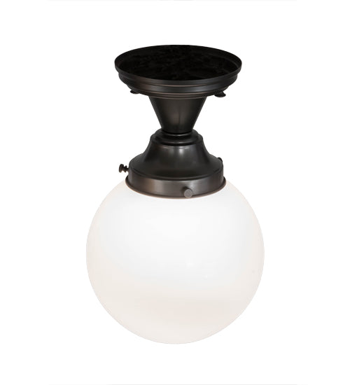 Meyda Lighting Revival 8" Textured Black Schoolhouse Flush Mount Light With White Opal Shade Glass