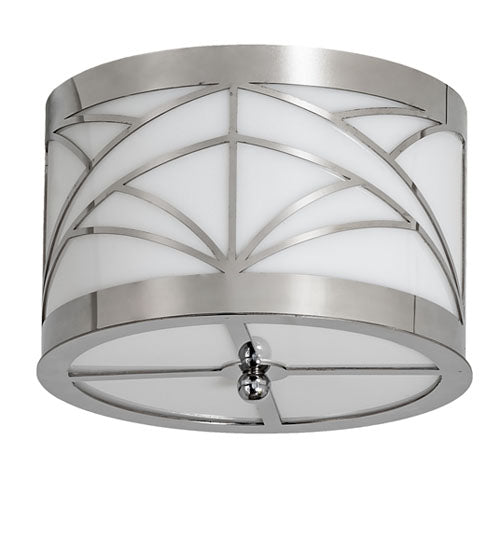 Meyda Lighting Revival 9" 2-Light Polished Stainless Steel Deco Cilindro Flush Mount Light With Statuario Idalight Shade Glass