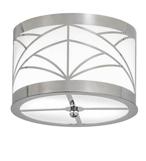 Meyda Lighting Revival 9" 2-Light Polished Stainless Steel Deco Cilindro Flush Mount Light With Statuario Idalight Shade Glass