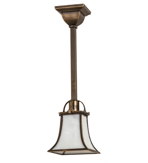 Meyda Lighting Revival 9" Antique Brass Mini Pendant Light With White Art Shade Glass