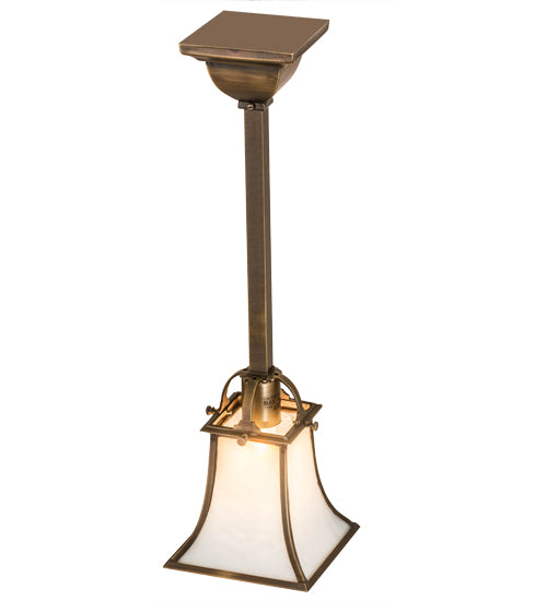 Meyda Lighting Revival 9" Antique Brass Mini Pendant Light With White Art Shade Glass