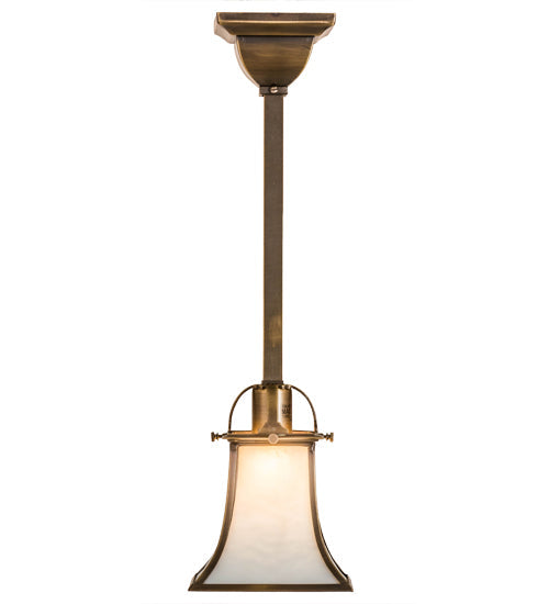 Meyda Lighting Revival 9" Antique Brass Mini Pendant Light With White Art Shade Glass