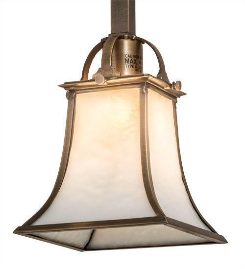 Meyda Lighting Revival 9" Antique Brass Mini Pendant Light With White Art Shade Glass