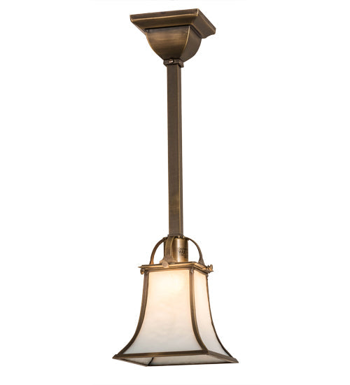 Meyda Lighting Revival 9" Antique Brass Mini Pendant Light With White Art Shade Glass